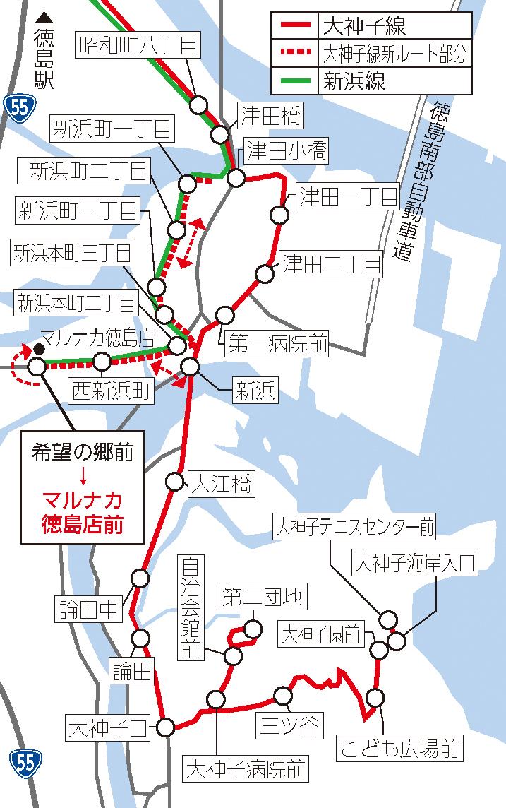 大神子線・新浜線ルート図